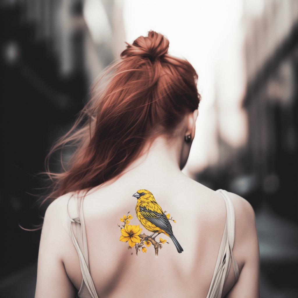 Conception de tatouage d'oiseau canari jaune