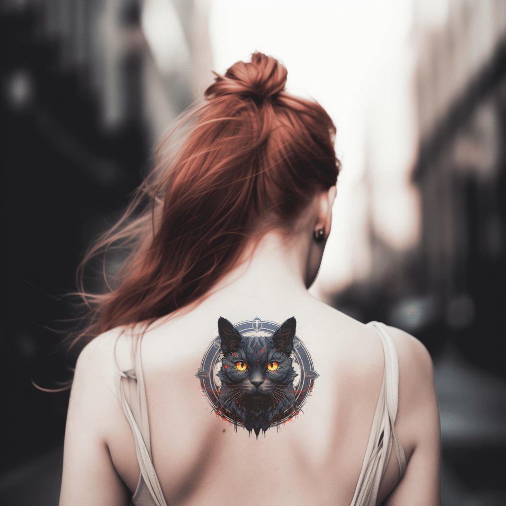 Gruseliges Tattoo mit schwarzer Katze