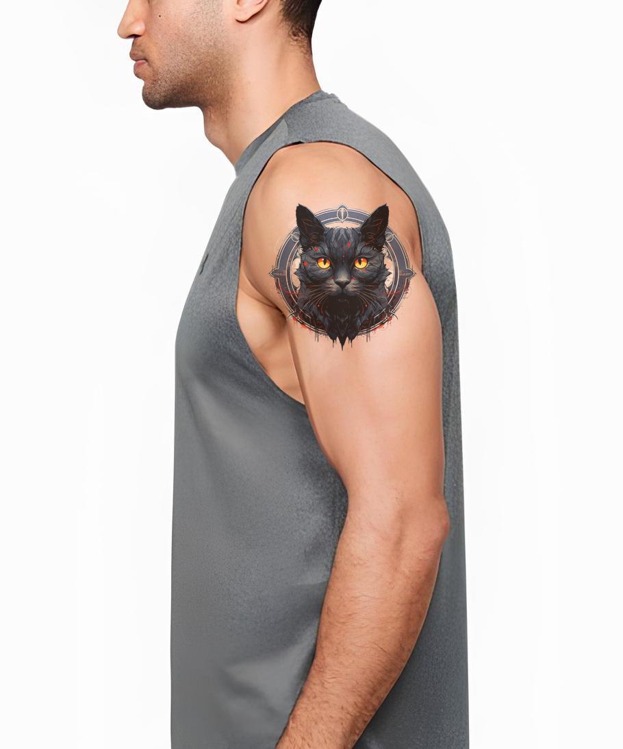 Design de Tatuagem de Gato Preto Assustador