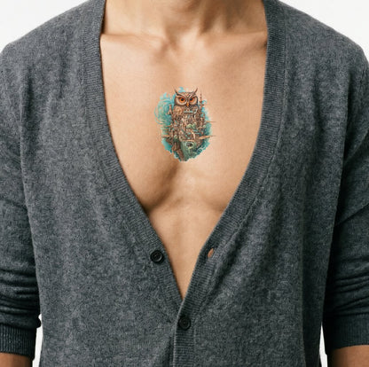 Design del tatuaggio Gufo da sogno e Città galleggiante