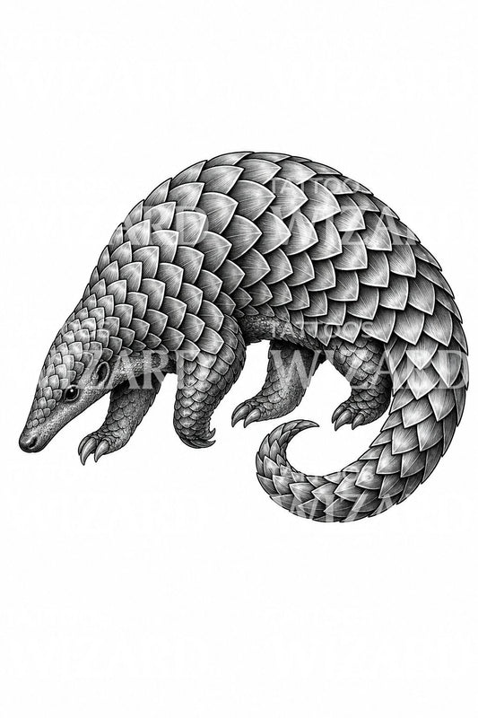 Diseño de tatuaje ilustrativo de pangolín