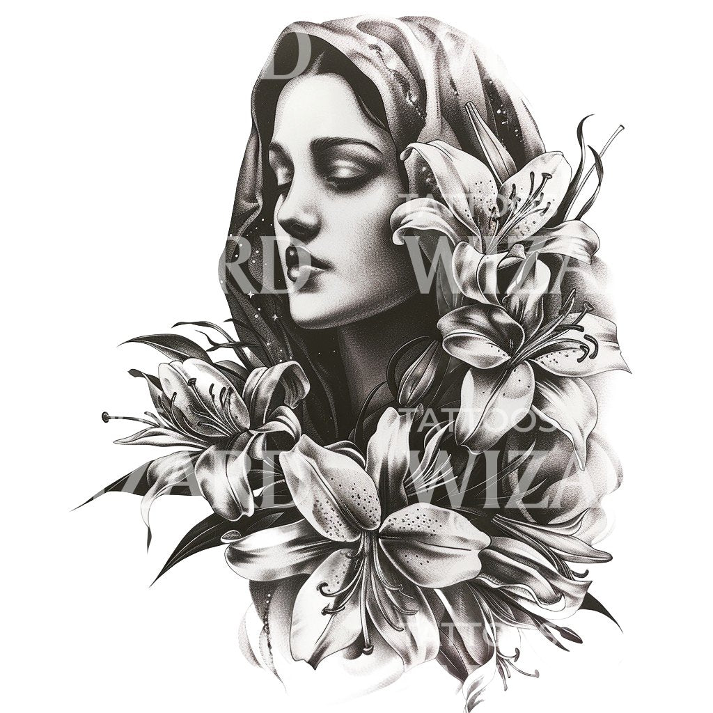 Tattoo-Design mit dem unbefleckten Herzen der Jungfrau Maria
