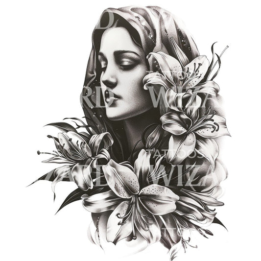 Tattoo-Design mit dem unbefleckten Herzen der Jungfrau Maria