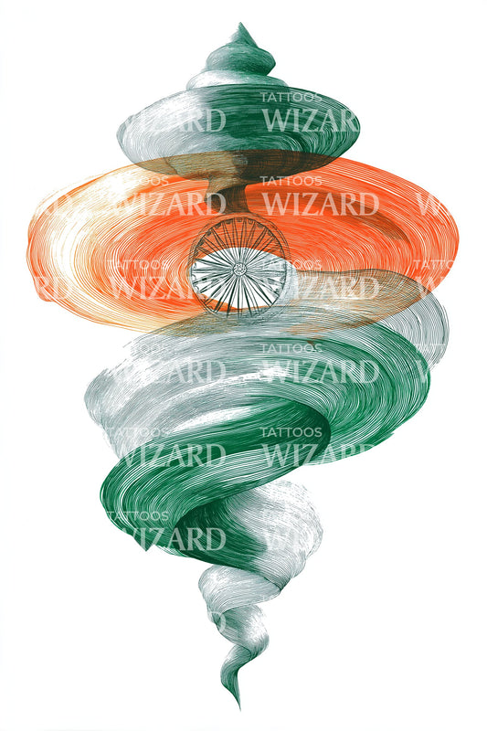 India Tricolor Virvel Tatoveringsdesign