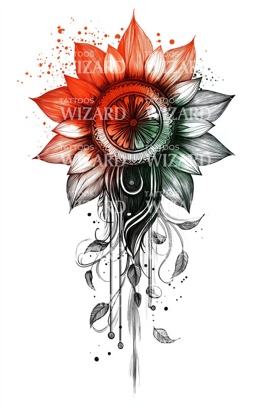 Indische Lotus Dreifarbige Tattoo Illustration