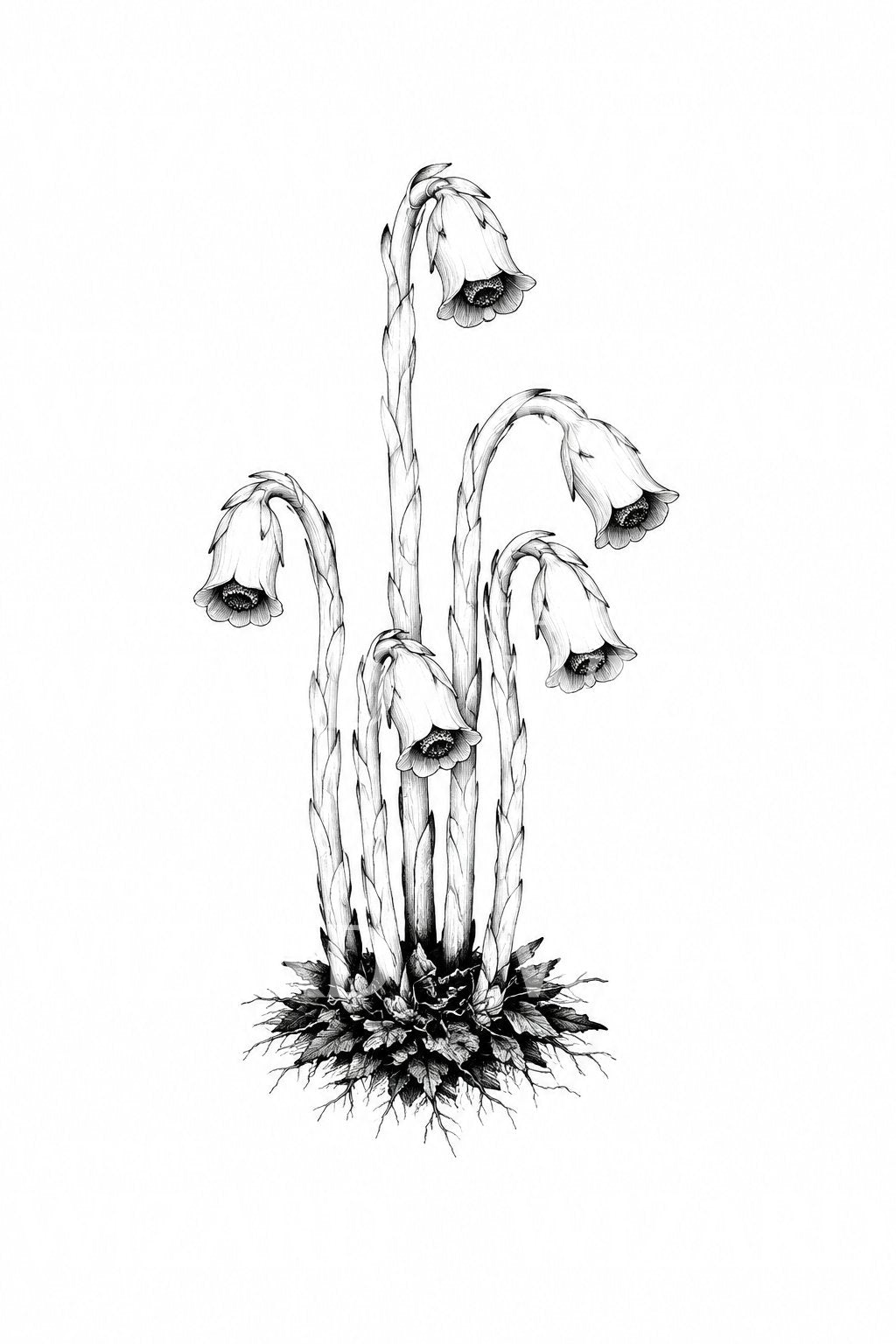 Indian Pipe Ghost Plant Tattoo Design