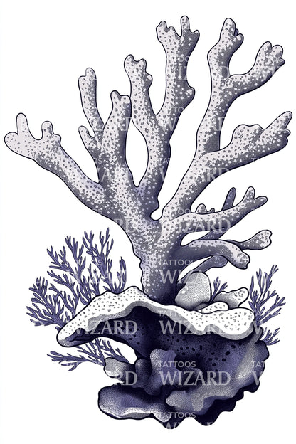 Indigo Coral Branch Tattoo Design