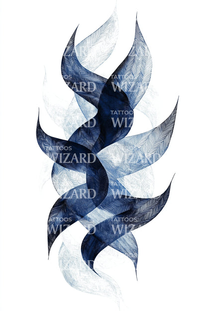Indigo Flame Ribbon Tattoo Illustration