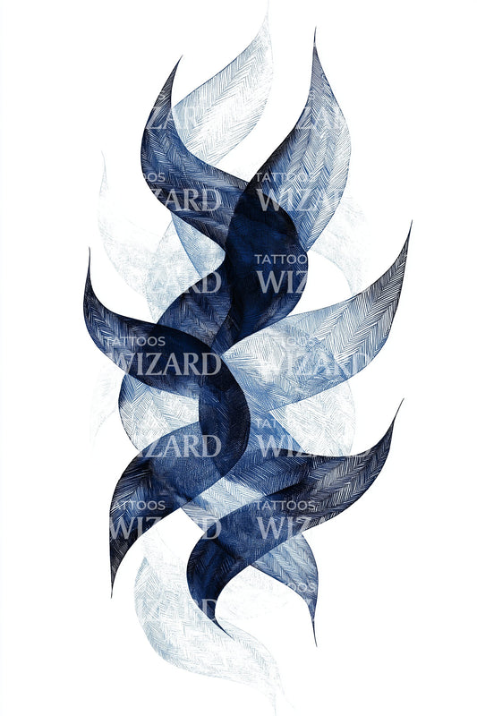 Indigo Flame Ribbon Tattoo Illustration