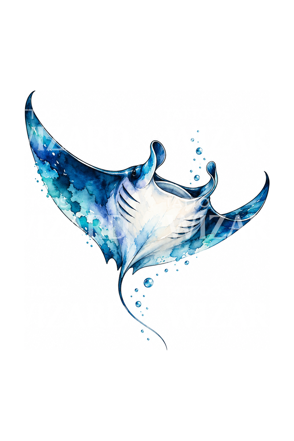 Indigoblauwe manta in een zwierig aquarelontwerp