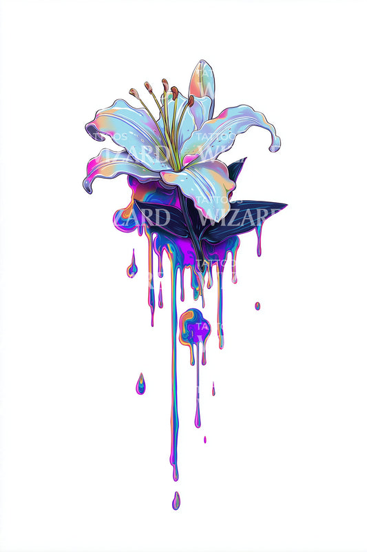 Indigo Orchid Drip Tattoo Design