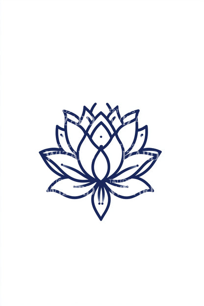 インディゴアウトライン蓮のタトゥーデザイン