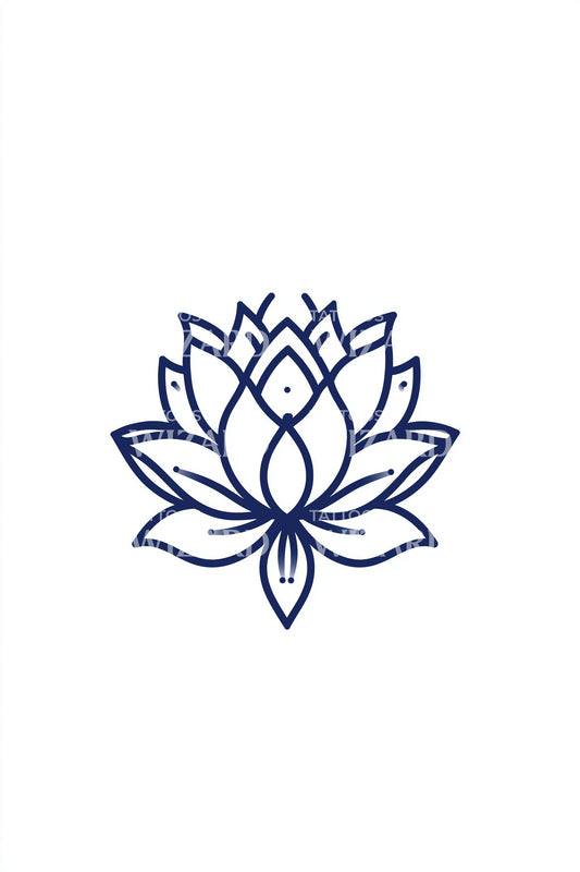 Diseño de tatuaje de loto con contorno índigo
