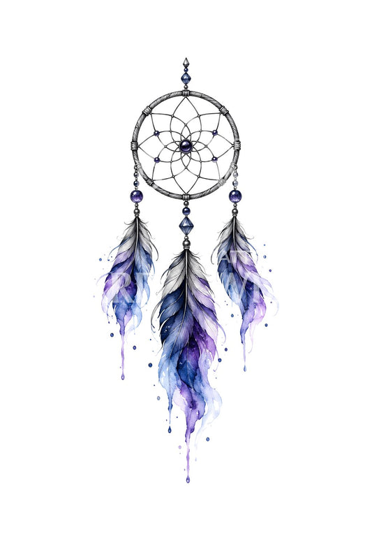 Indigo-Aquarell-Traumfänger mit Feder