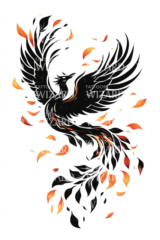 Design del tatuaggio del volo della fenice infernale