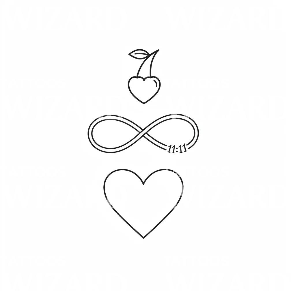 Diseño de Tatuaje Infinito 1111 y Corazones