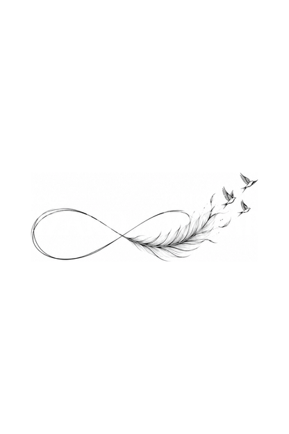 Idea tatuaggio piuma infinita e uccelli