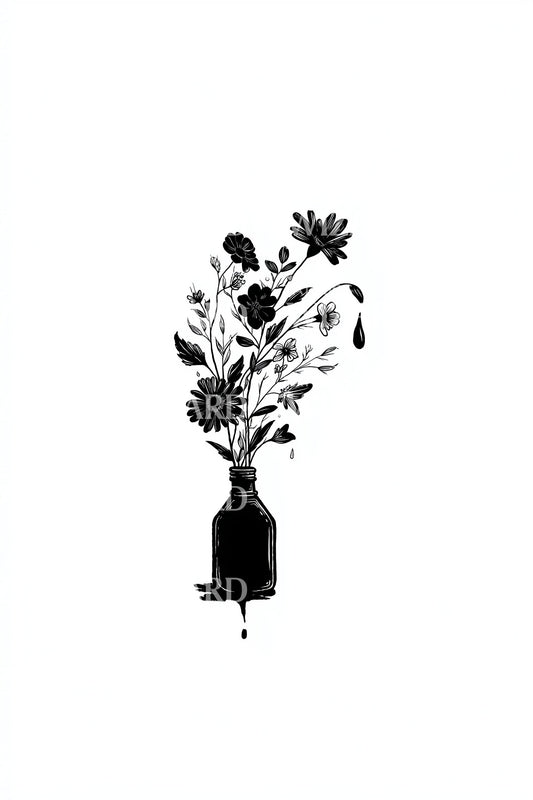 Ink Bottle Bouquet Tattoo Design