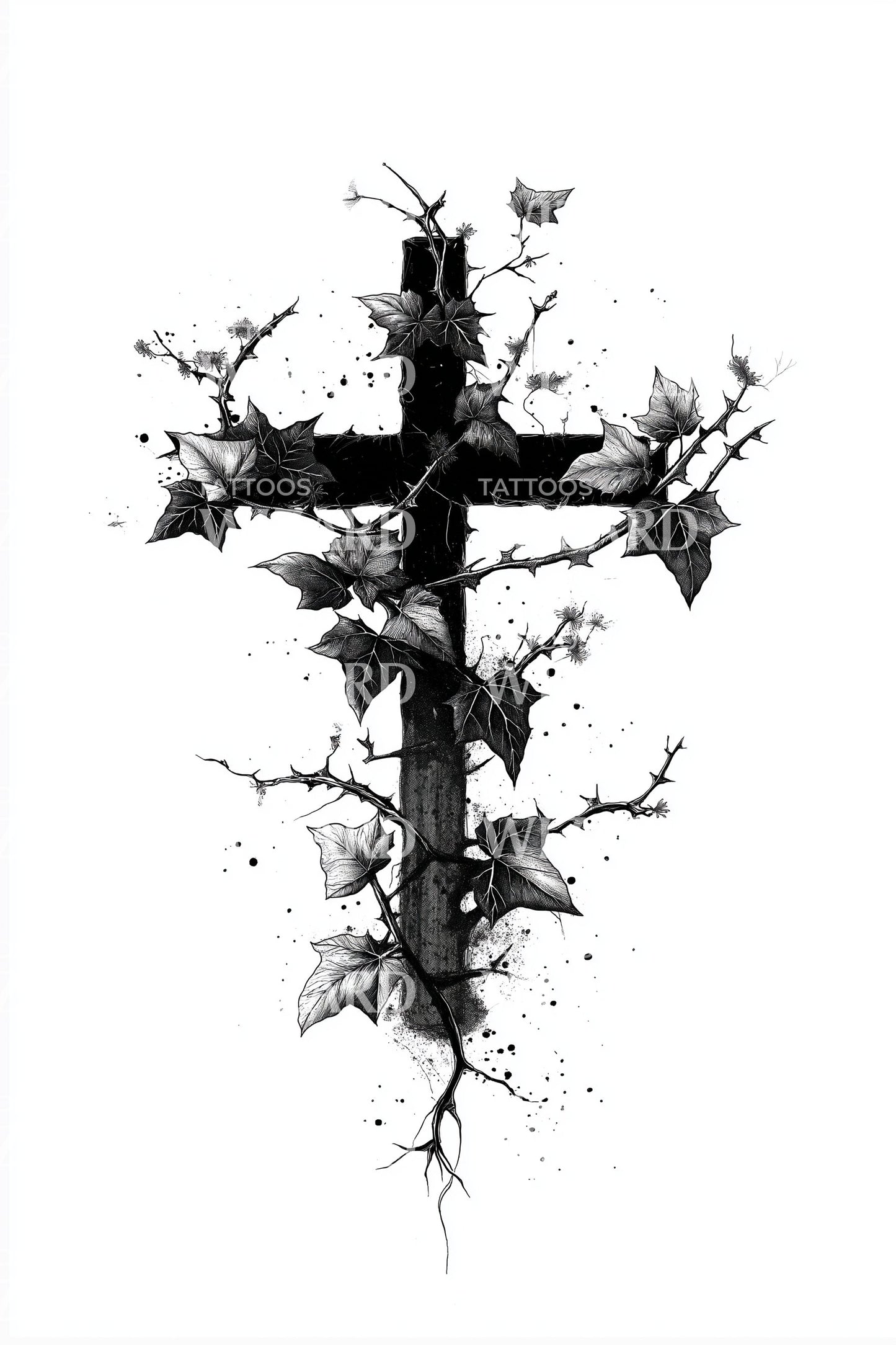 Ink Burst Shattered Cross Tattoo Design
