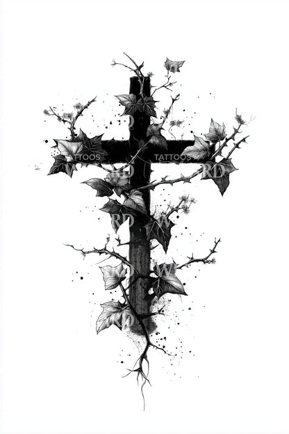Ink Burst Shattered Cross Tattoo Design
