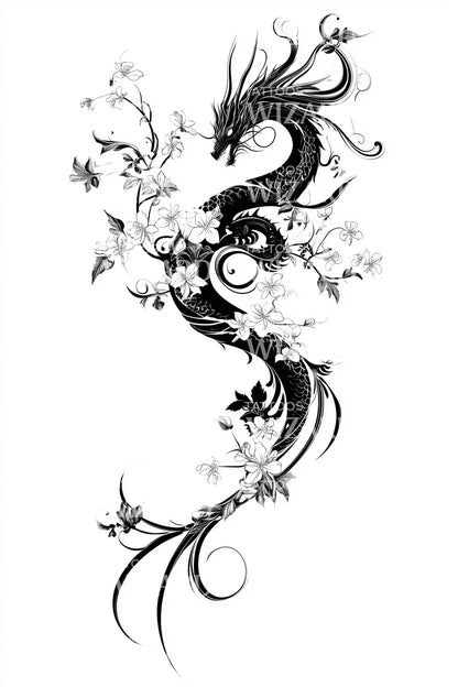 Diseño de tatuaje de dragón de tinta en remolino