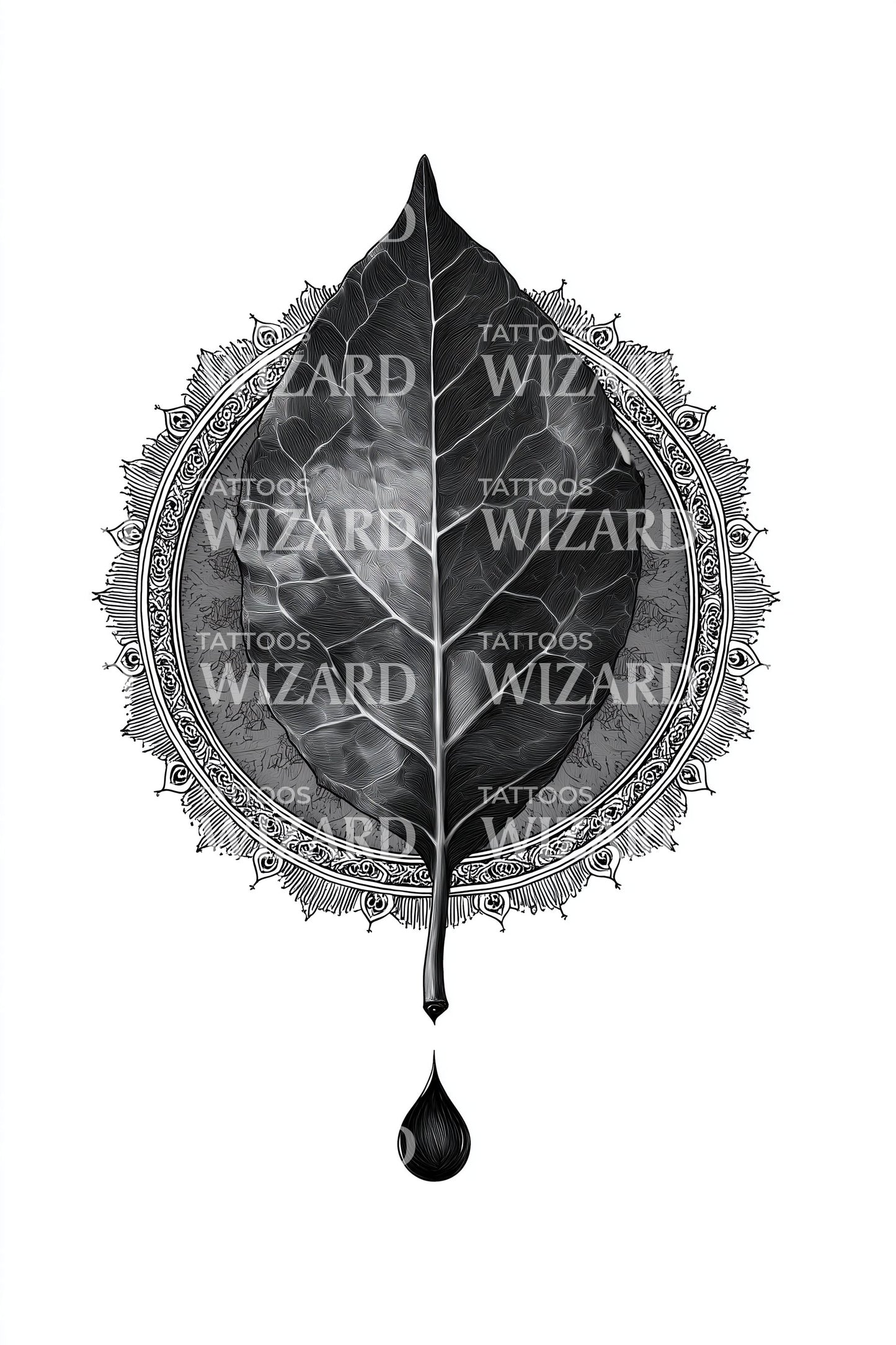 Ink Drip Leaf Tattoo Design