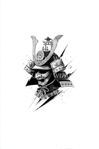Design de Tatuagem Máscara Samurai de Tinta