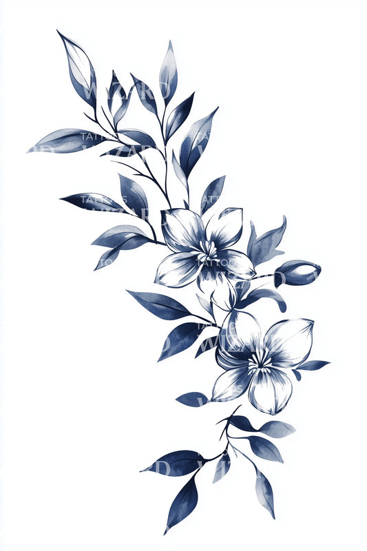 Ink Silhouette Floral Tattoo Design