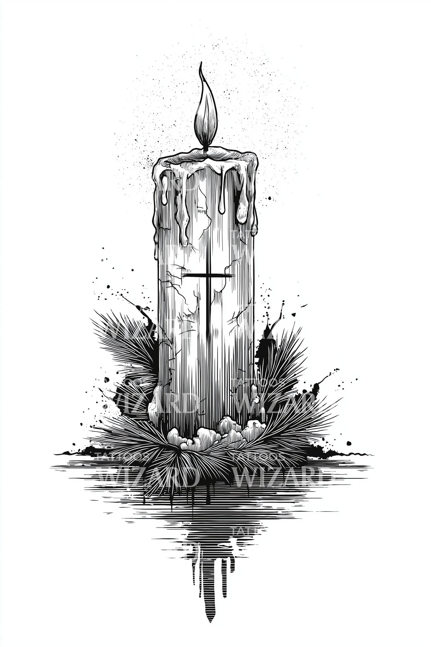 Ink Splash Christmas Candle Tattoo Design