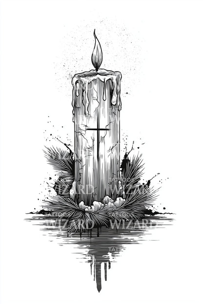 Ink Splash Christmas Candle Tattoo Design