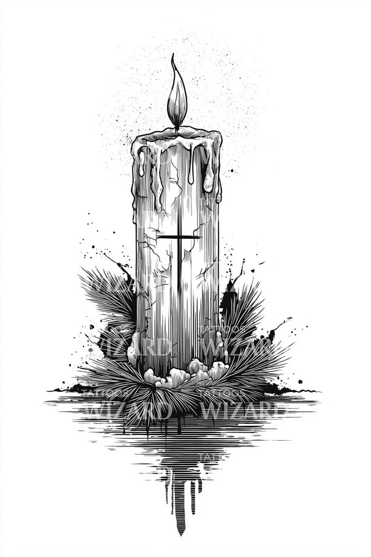 Ink Splash Christmas Candle Tattoo Design