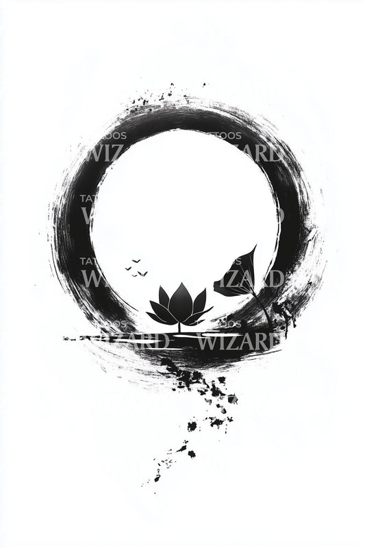 Ink Splash Enso Lotus Tattoo Design