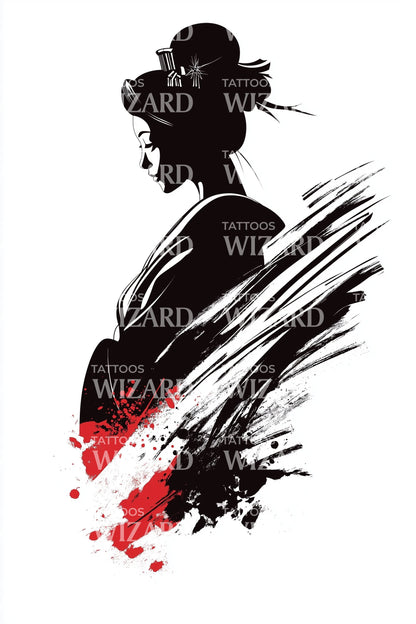 Ink Splash Geisha Profile Tattoo Design