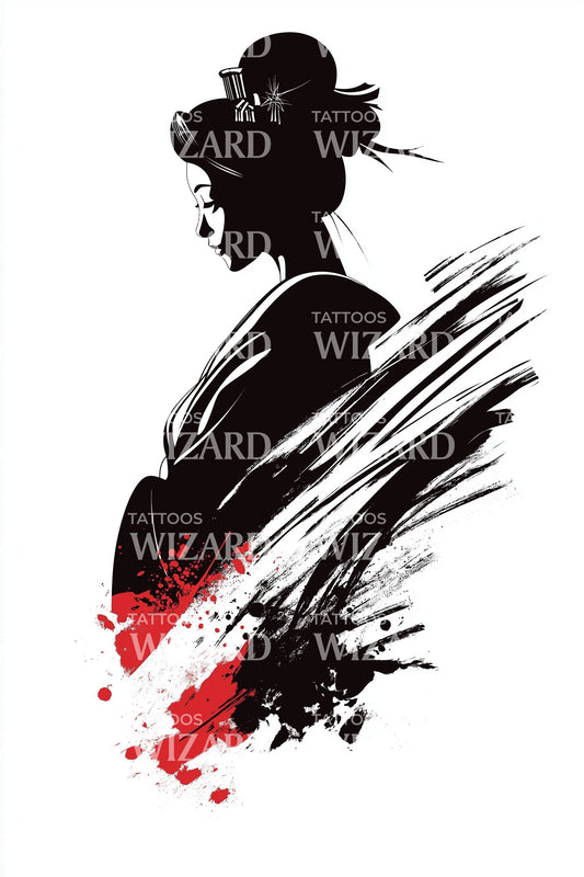 Ink Splash Geisha Profile Tattoo Design