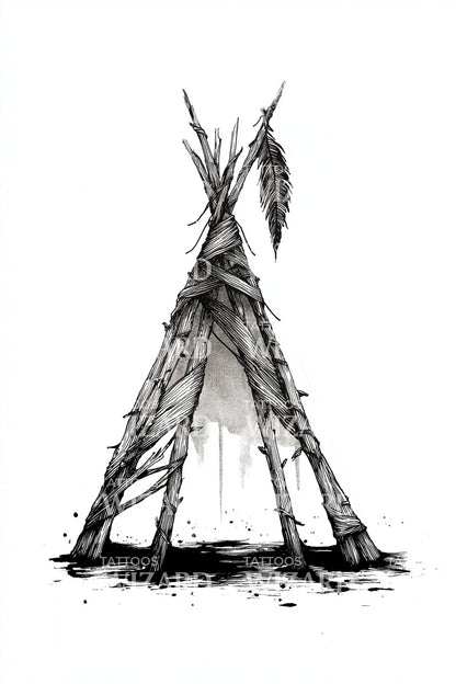 Ink Wash Tipi Tattoo Design