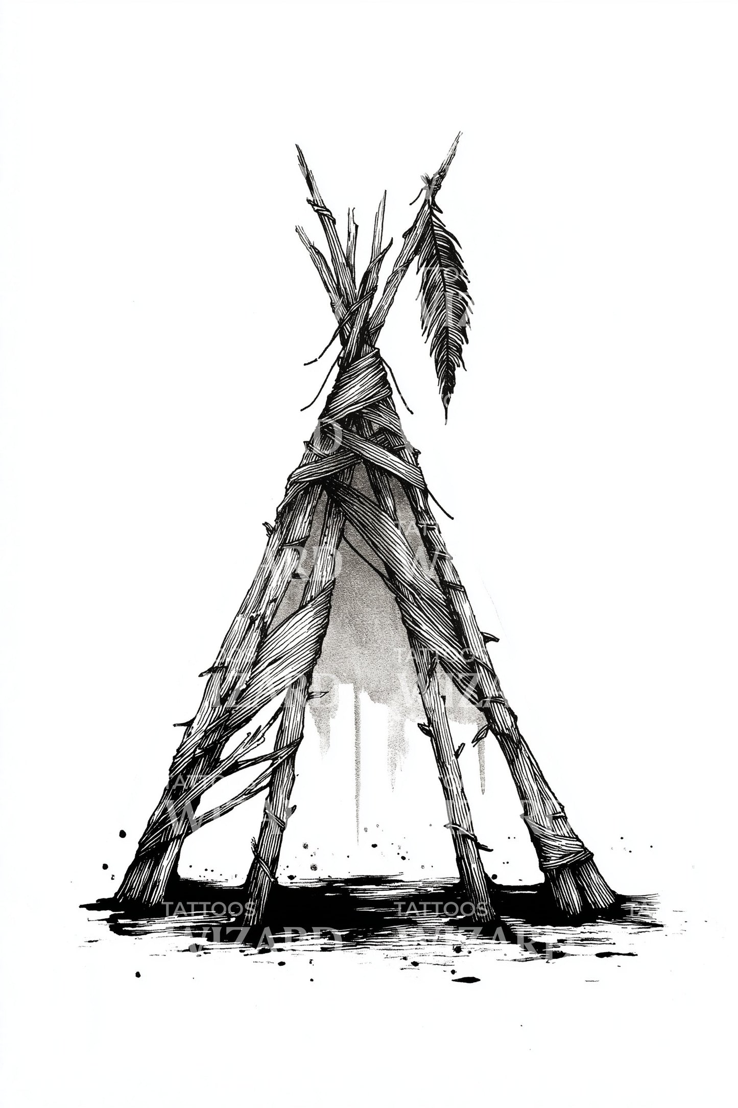 Ink Wash Tipi Tattoo Design