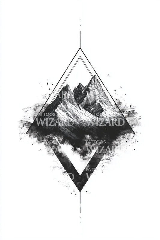Ink Washed Mountain Diamond Tattoo Design