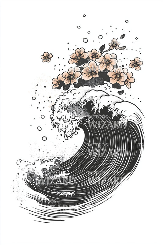Design de Tatuagem Flor de Onda de Tinta