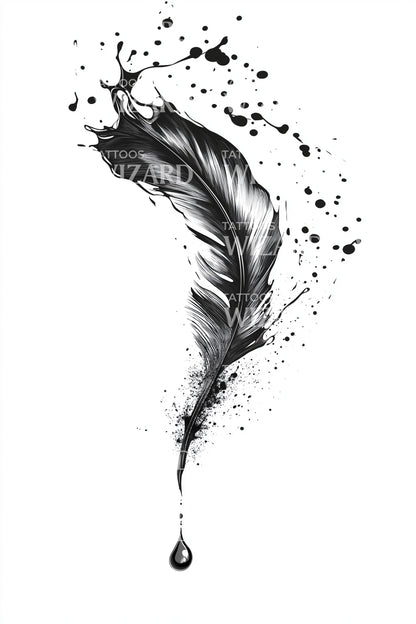 Inkdrop Quill Feather Tattoo Design