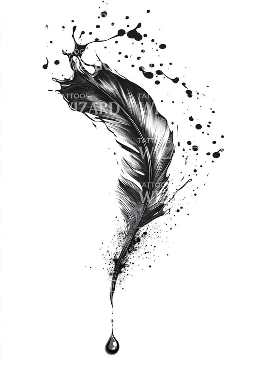 Inkdrop Quill Feather Tattoo Design