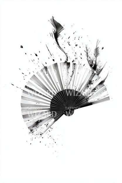 Inked Folding Fan Tattoo Illustration