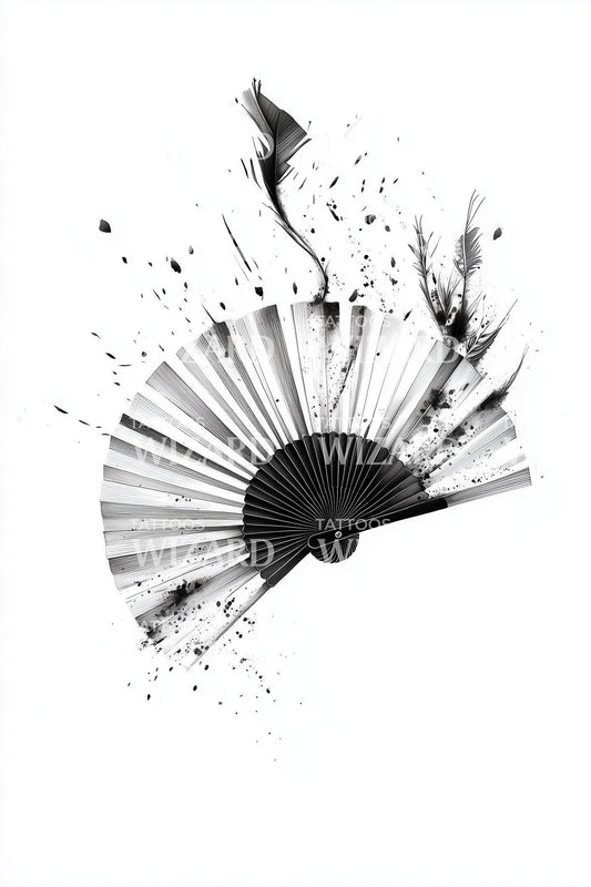 Inked Folding Fan Tattoo Illustration