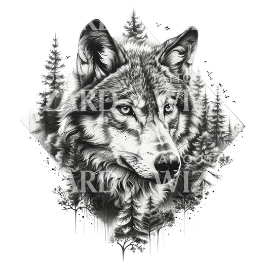 Intense Wolf Dotwork Tattoo Design