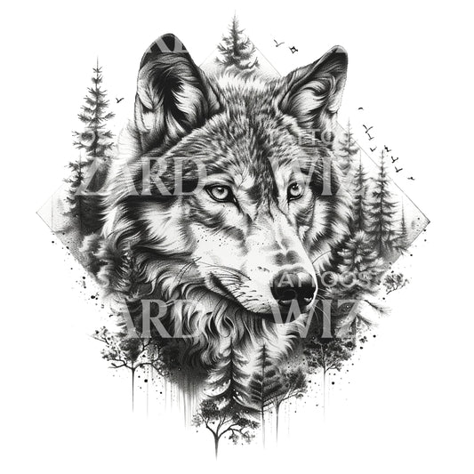 Intensives Wolf-Dotwork-Tattoo-Design