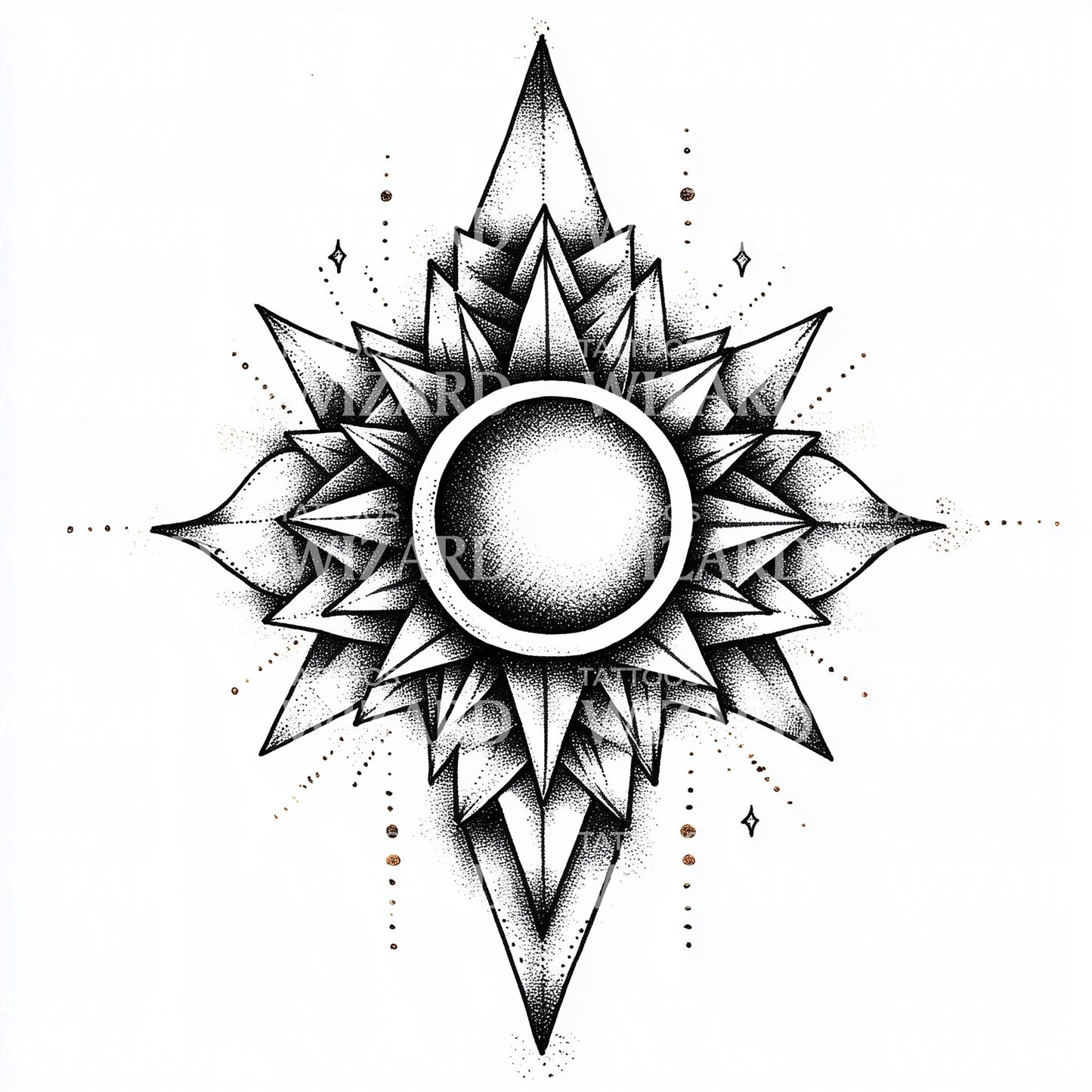 Intricate Sacred Sun Symbol Tattoo Design