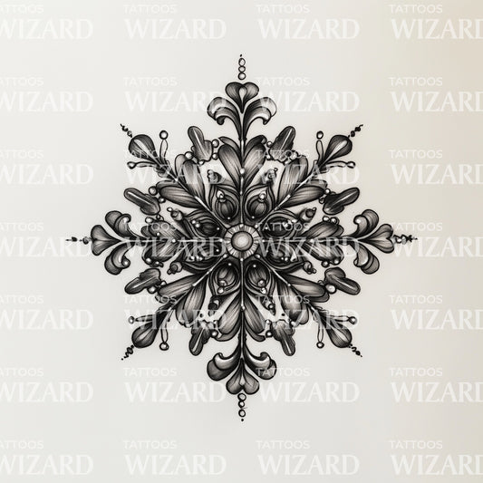 Intricate Snowflake Mandala Tattoo Illustration