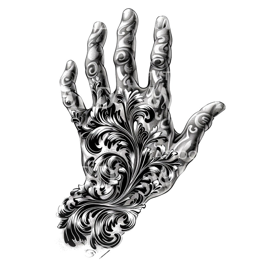 Conception de tatouage de main tatouée baroque