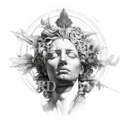 Black and Grey Greek God Bust Design