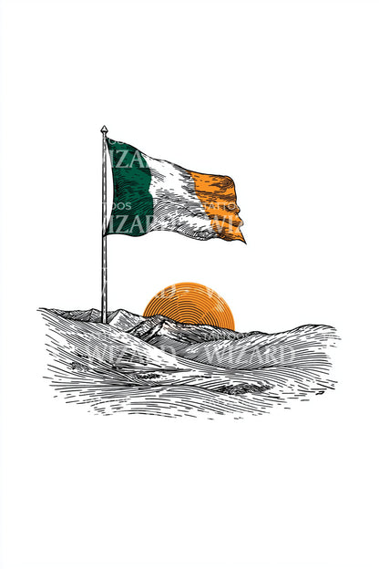 Ireland Flag at Sea Tattoo Illustration