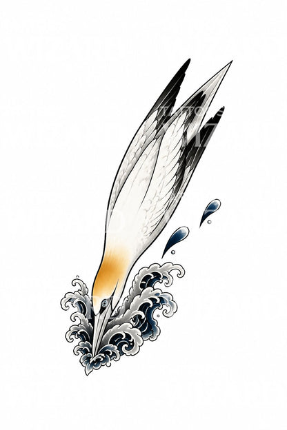 Irezumi Gannet Diving Wave Tattoo Idea